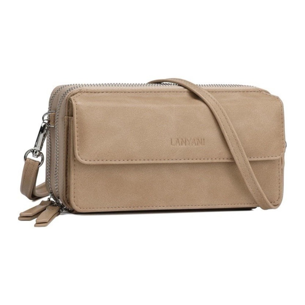 Lanyani RFID Crossbody Wallet Wristlet Purse with Phone Pocket‎ Beige